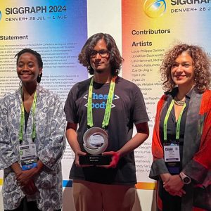 Anshul Roy G’24 holds the Association for Computing Machinery (ACM) SIGGRAPH’s Art Gallery Best in Show award.