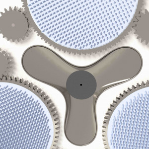 Close view of the double-layered gear system, vacuum path and vacuum hole with brush pads