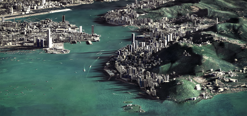 High-angle rendering of Hong Kong