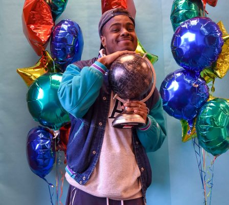 Prentice Bufkin poses with this work.