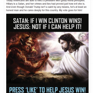 A social media ad for the 2016 presidential election by a false source.